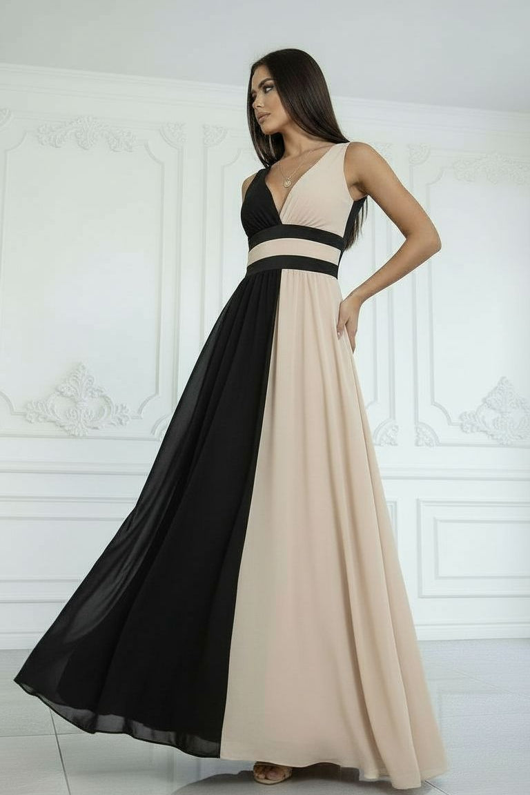 Robe élégante Laura de Danoir Paris, vêtement chic pour occasions spéciales, en tissu fluide et moderne, vue de face.