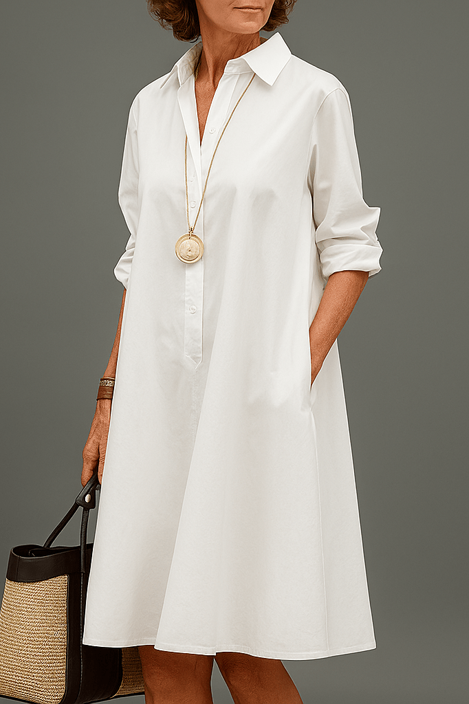 Robe midi élégante blanche Danoir Paris Luvina, tissu soigné, coupe fluide, parfaite pour une tenue sophistiquée.