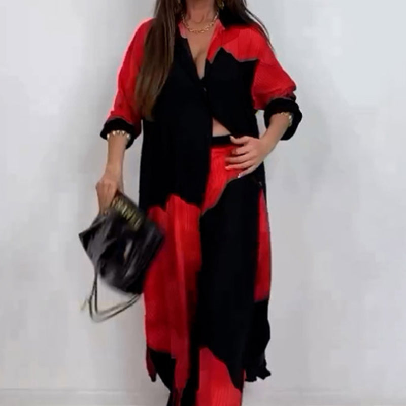 Ensemble décontracté Danoir Paris Norélie en tissu abricot et gris, élégant et confortable pour un look chic et décontracté.