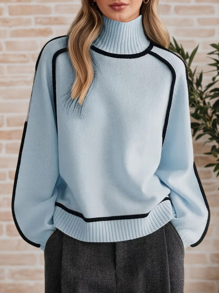 Pull élégant à col haut Donna de Danoir Paris, en marron automnal, vue de face, tissu doux et finition soignée.