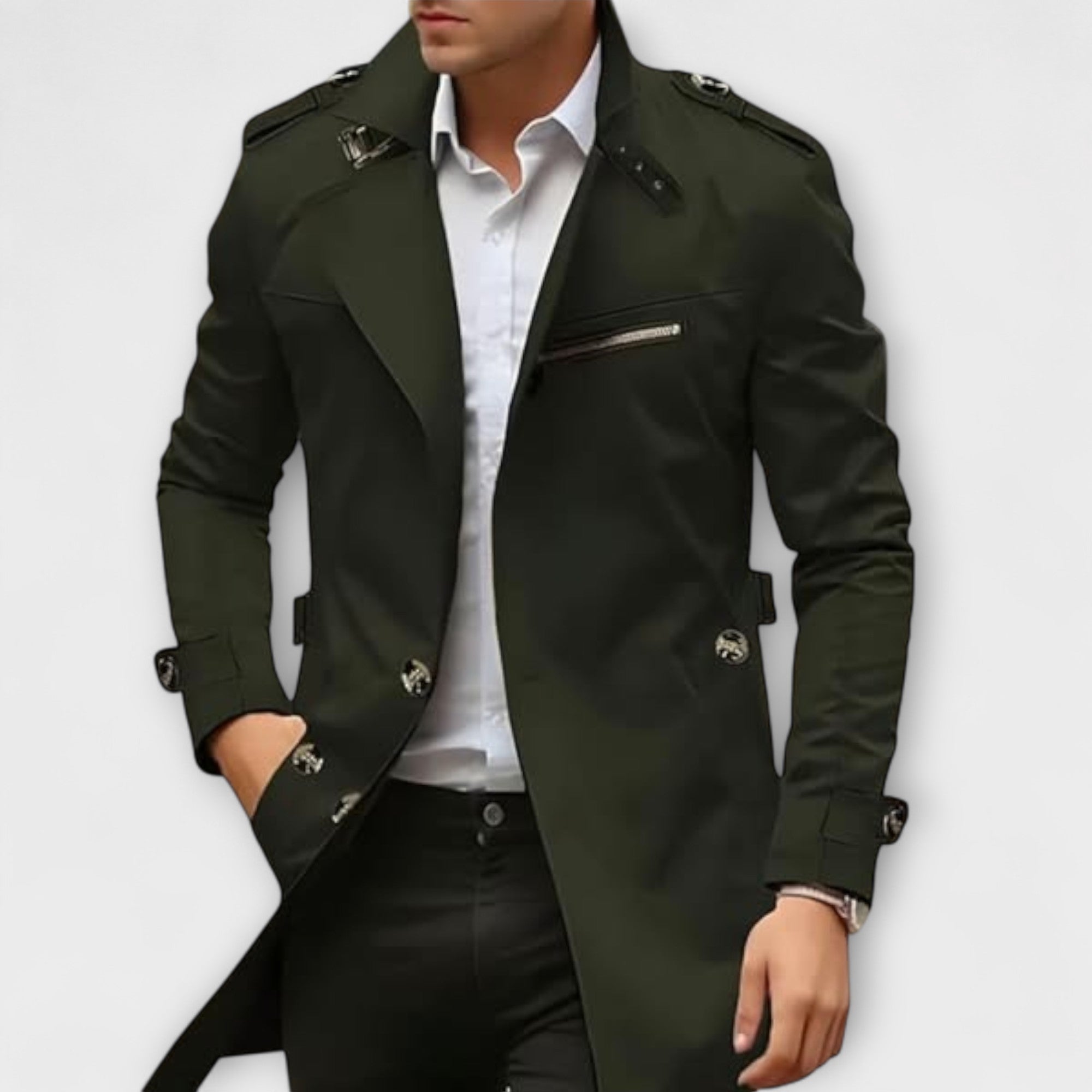 Veste beige claire Danoir Paris fabriquée à la main, en tissu de qualité supérieure, vue de face.