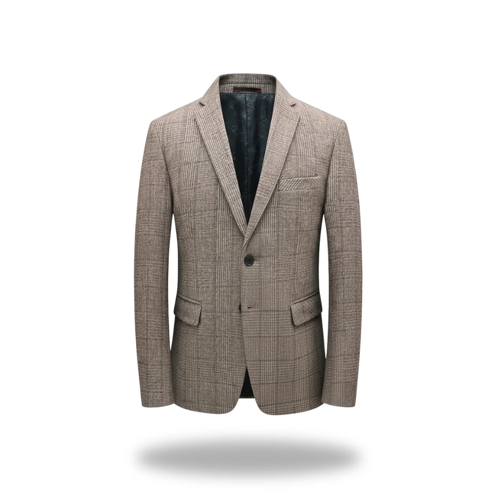Blazer beige Danoir Paris pour homme, costume formel élégant avec col et boutons, vue de face.