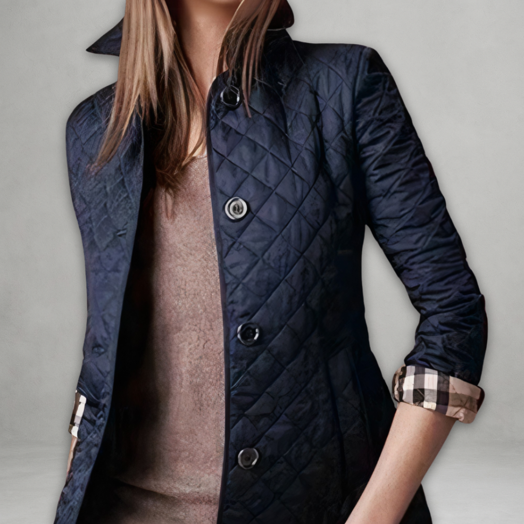 Veste d'automne beige Danoir Paris Jennifer, style élégant et confortable, vue avant sur tissu doux et coupe moderne.