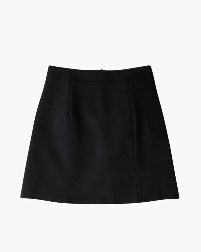 Short jupe droite Oxford Mini beige Danoir Paris, coupe élégante et classique, tissu en coton léger, détail sophistiqué.