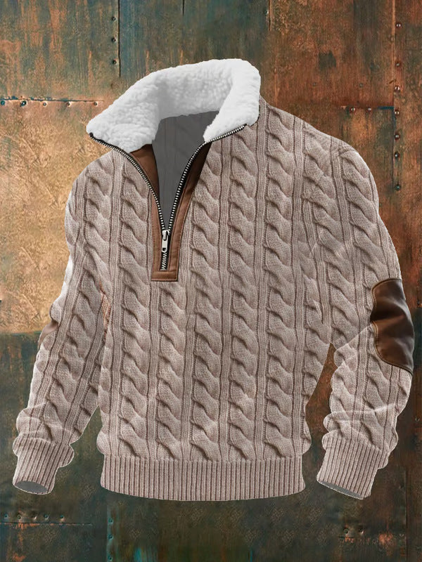 Pull zippé à col montant fourré Danoir Paris en tissu beige, texture douce et chaude pour l'hiver.