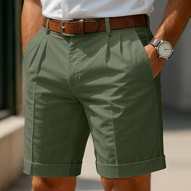 Shorts bermuda estivi Danoir Paris Varel avec plis en coton blanc, mode décontractée pour homme.