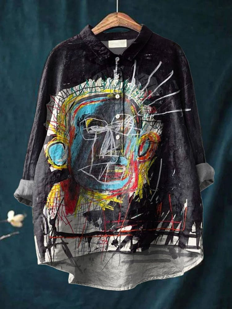 Chemise noire Danoir Paris Isabelle avec motif artistique abstrait, design élégant et moderne pour un style tendance.