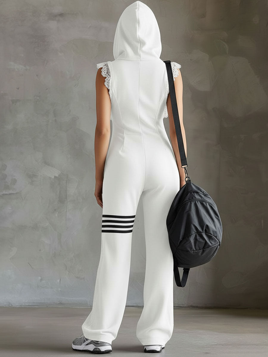 Combinaison rétro noire Eleanor™ de Danoir Paris, coupe ajustée, en tissu léger, vue de face.