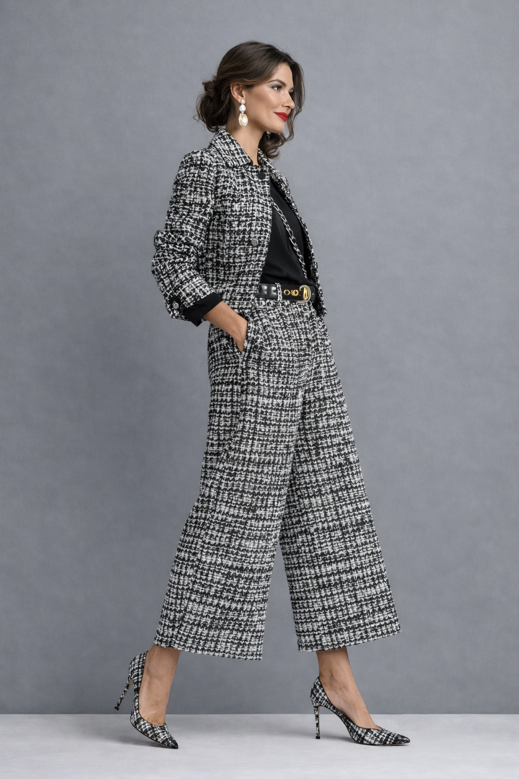 Ensemble sophistiqué et polyvalent Lucia de Danoir Paris, en noir, taille XS, affiché sur mannequin avec détails élégants.
