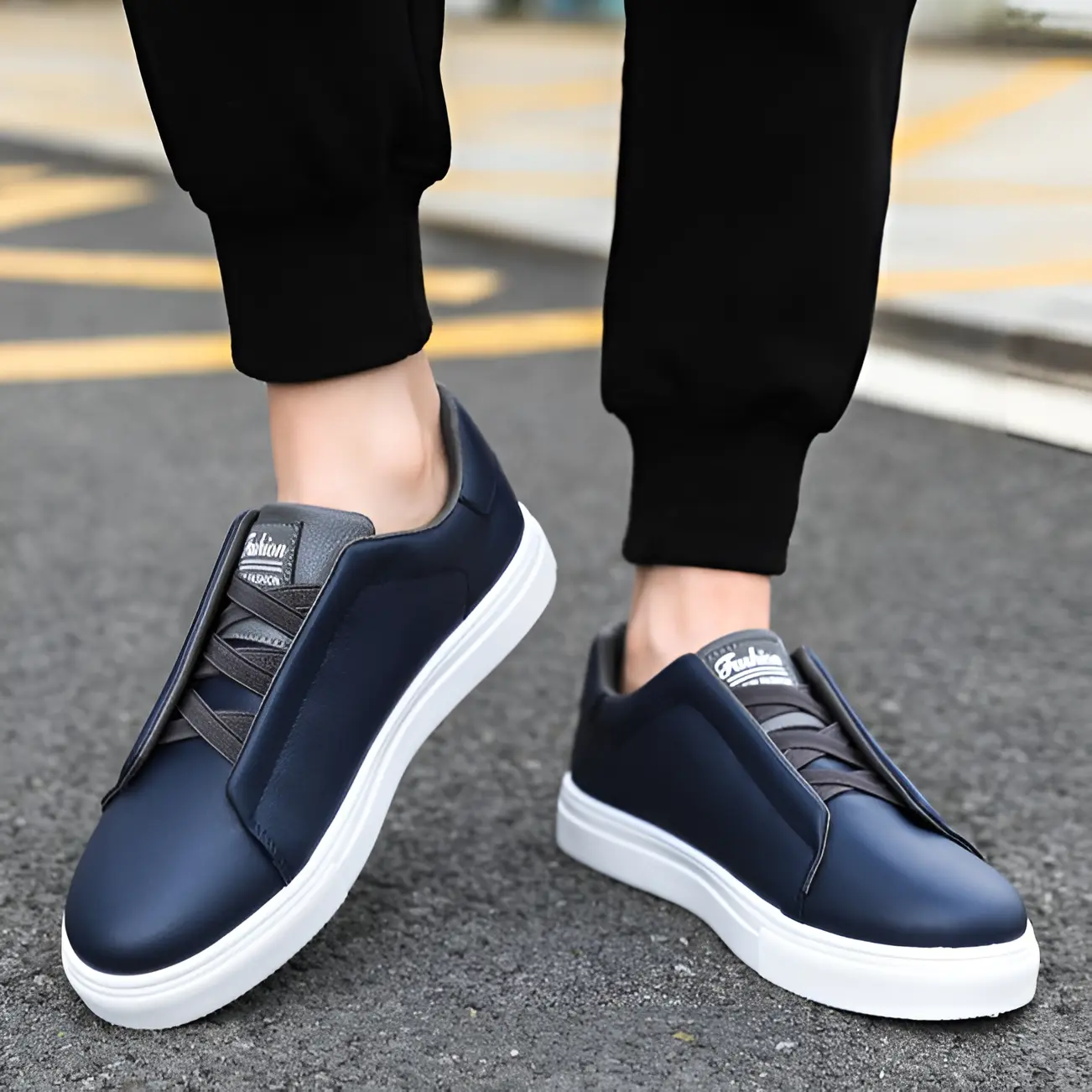 Sneakers chic blanches Bernardo™ de Danoir Paris, style moderne, en cuir avec semelles blanches, vue de face.