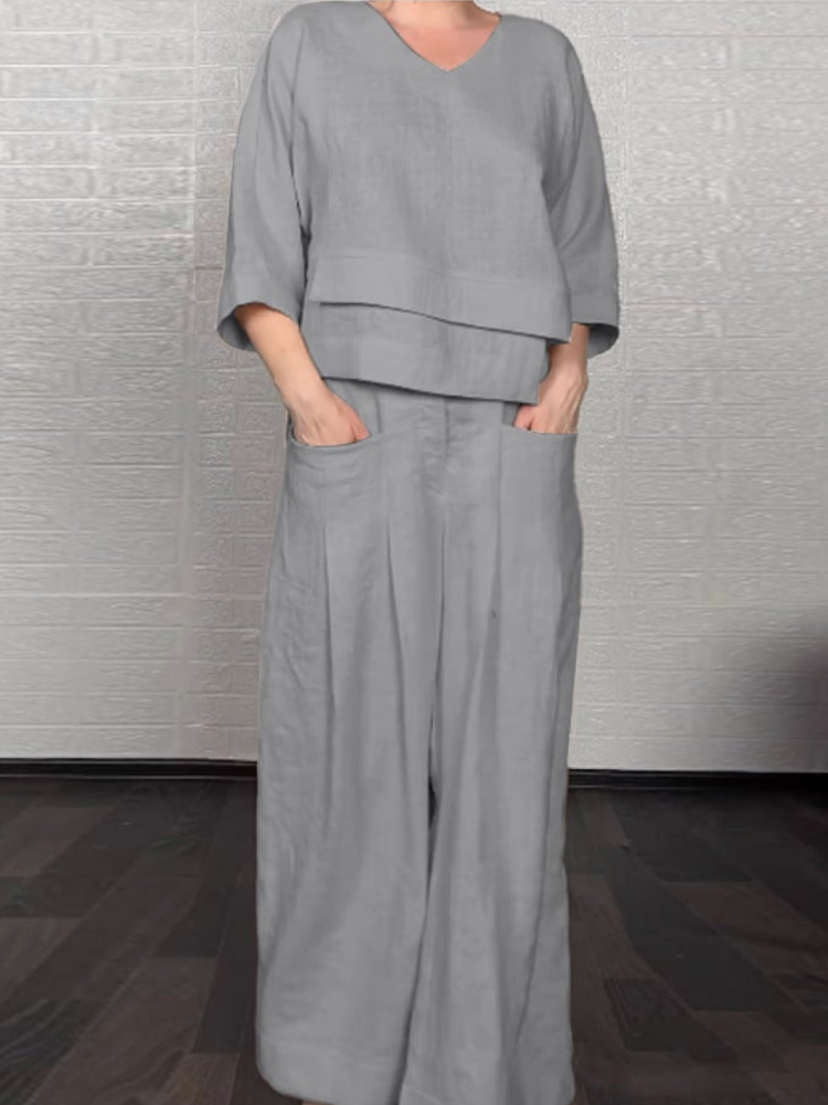 Ensemble décontracté en coton-lin blanc cassé de Danoir Paris, vêtement confortable pour un style casual.