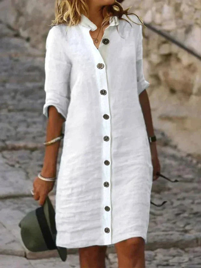 Robe mi-longue élégante Gabrielle de Danoir Paris en tissu blanc, vue de face avec détails sophistiqués.