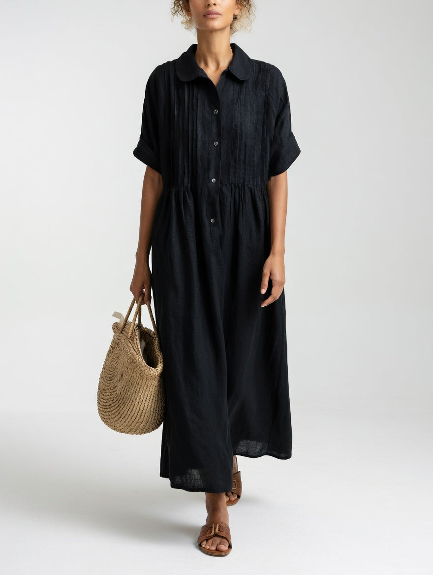 Robe chemise fluide estivale Lysandra™ blanche de Danoir Paris, légère et confortable, parfaite pour la saison estivale.