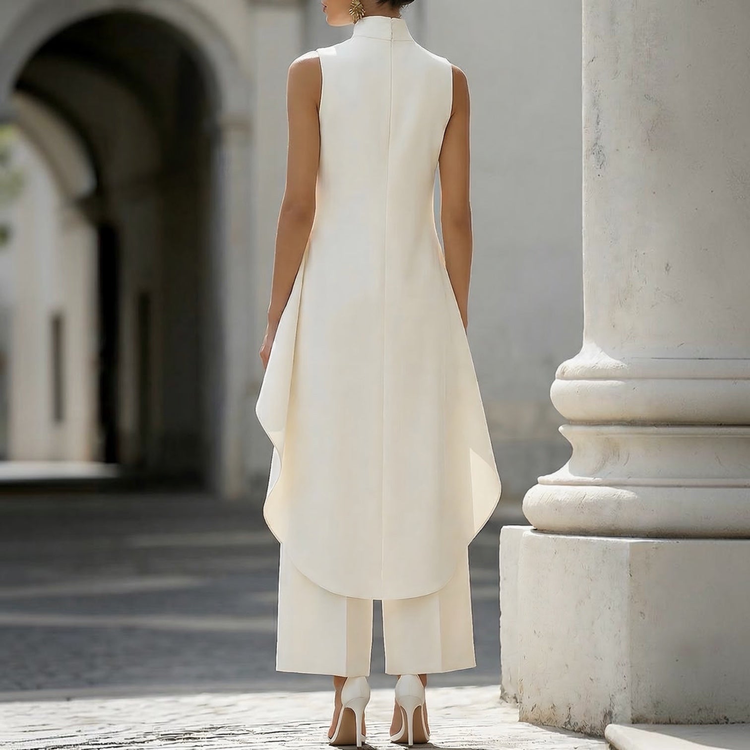 Robe longue élégante MARTINA™ de Danoir Paris en tissu blanc, vue de face, détails sophistiqués et coupe fluide.