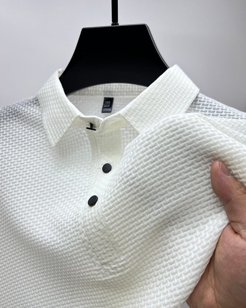 Polo homme blanc Danoir Paris Luxe, manches courtes, col en coton, style élégant et moderne.
