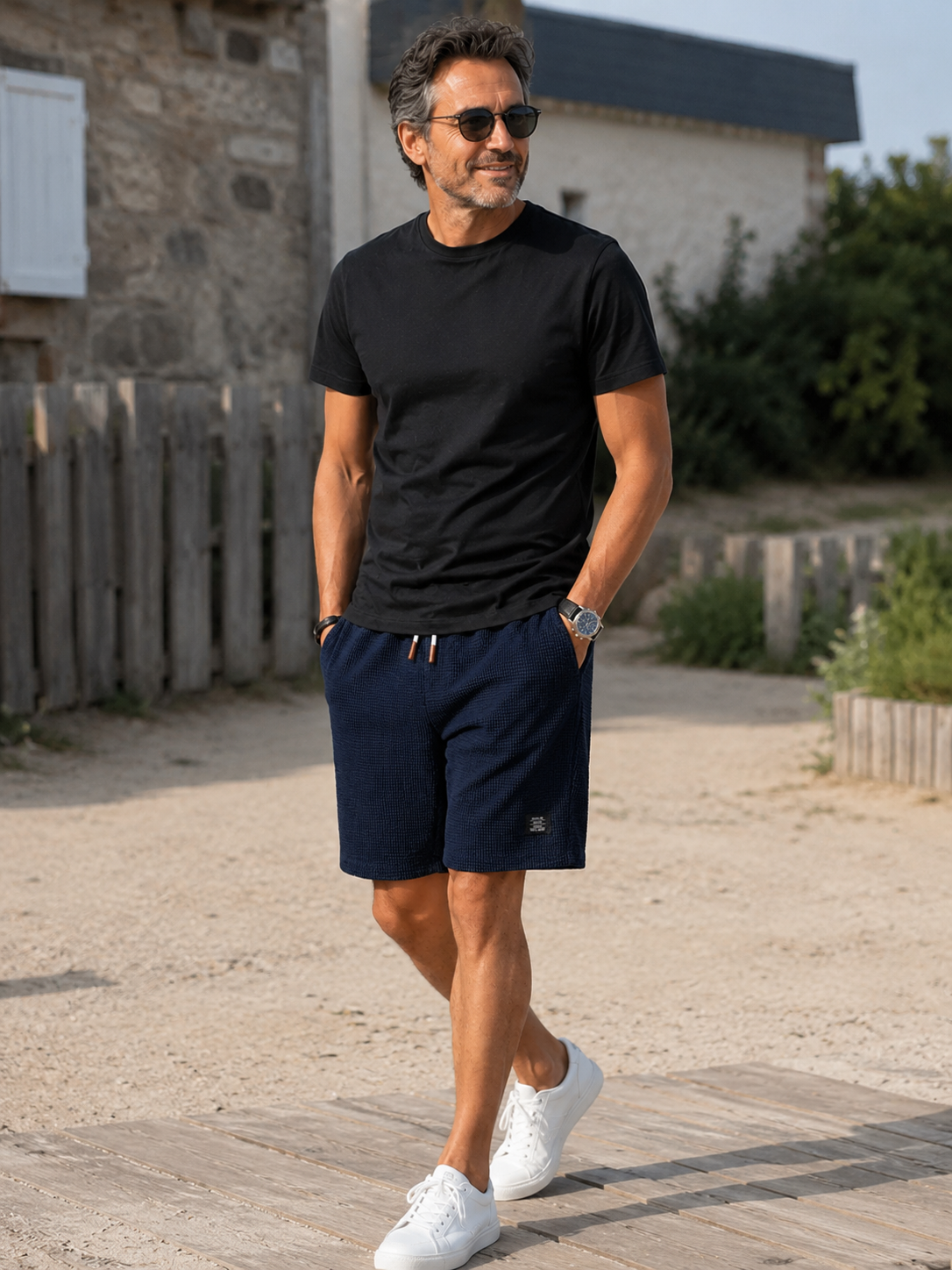 Short léger d'été Nathan de Danoir Paris en coton blanc, vue de face avec détails de la taille et de la coupe.