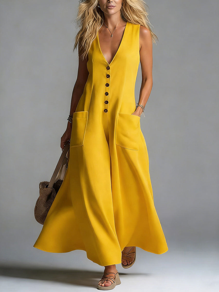 Robe longue blanche Danoir Paris Noa avec boutons, élégante vêtement féminin avec décolleté et manches longues.