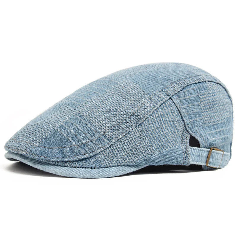Chapeau pour homme Bloom™ en jean bleu de Danoir Paris, style décontracté avec logo brodé, vue de face sur fond blanc.