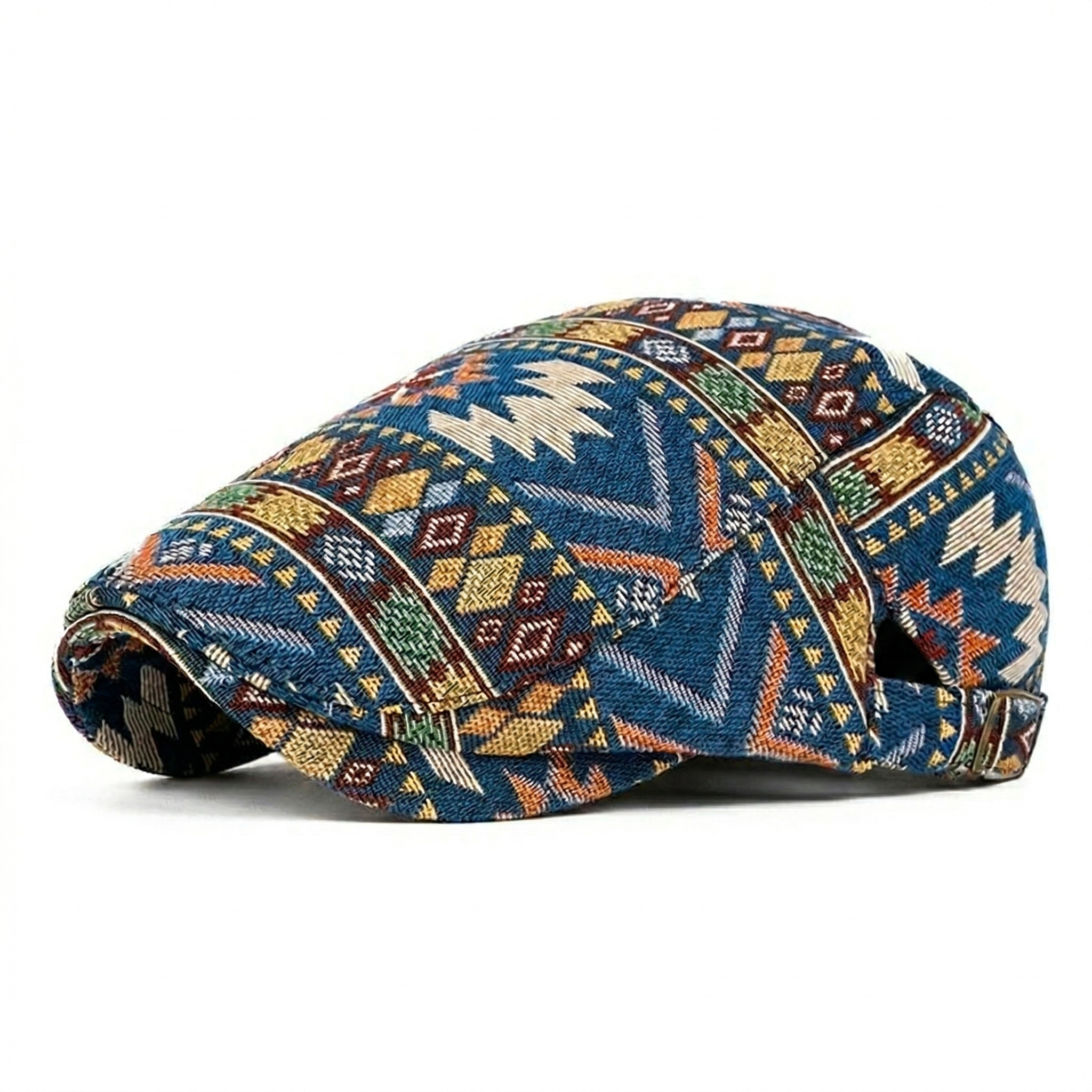 Collier rétro coloré ajustable pour chien Bloom™ de Danoir Paris, en tissu bleu avec motif coloré, pour animaux de compagnie.
