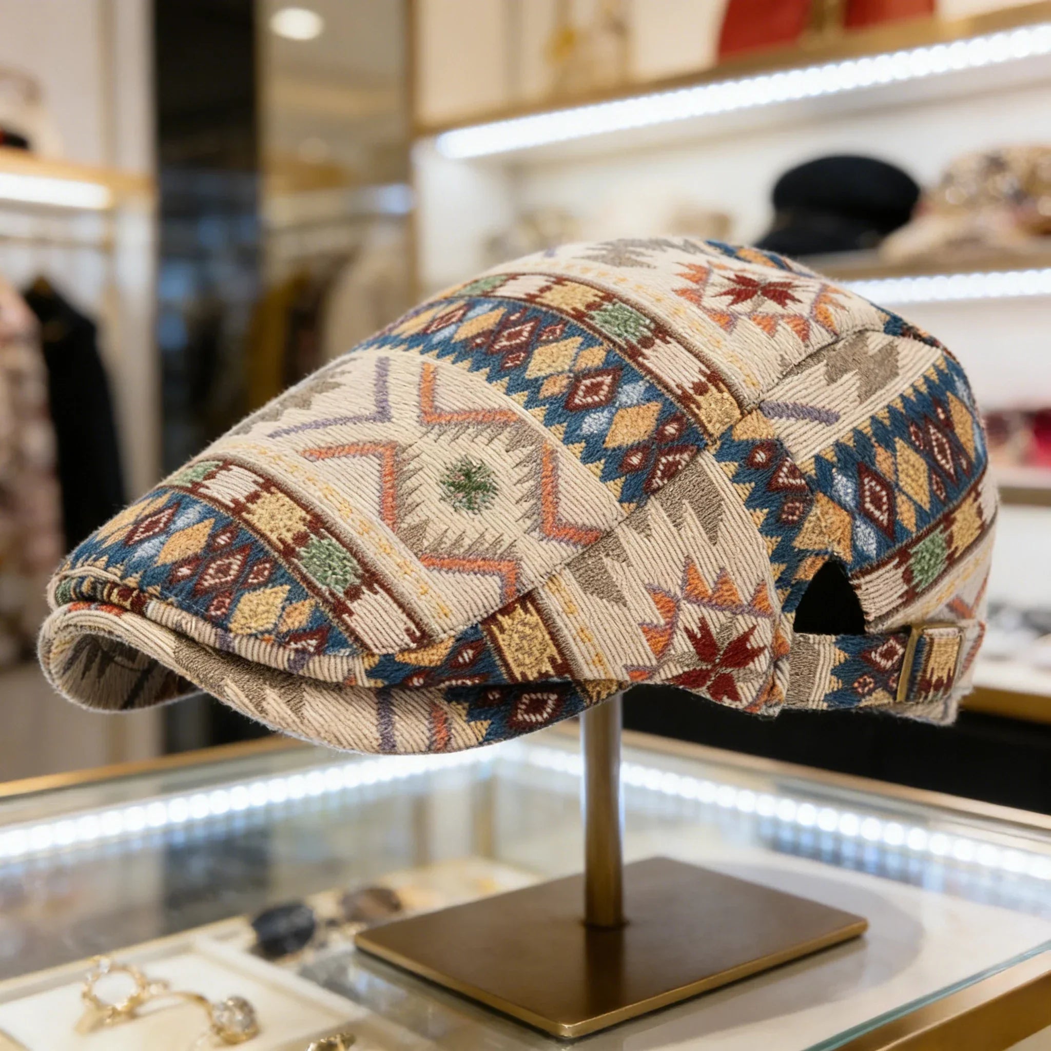Collier rétro coloré et ajustable Bloom™ pour chien de la marque Danoir Paris, en bleu avec des motifs vifs.