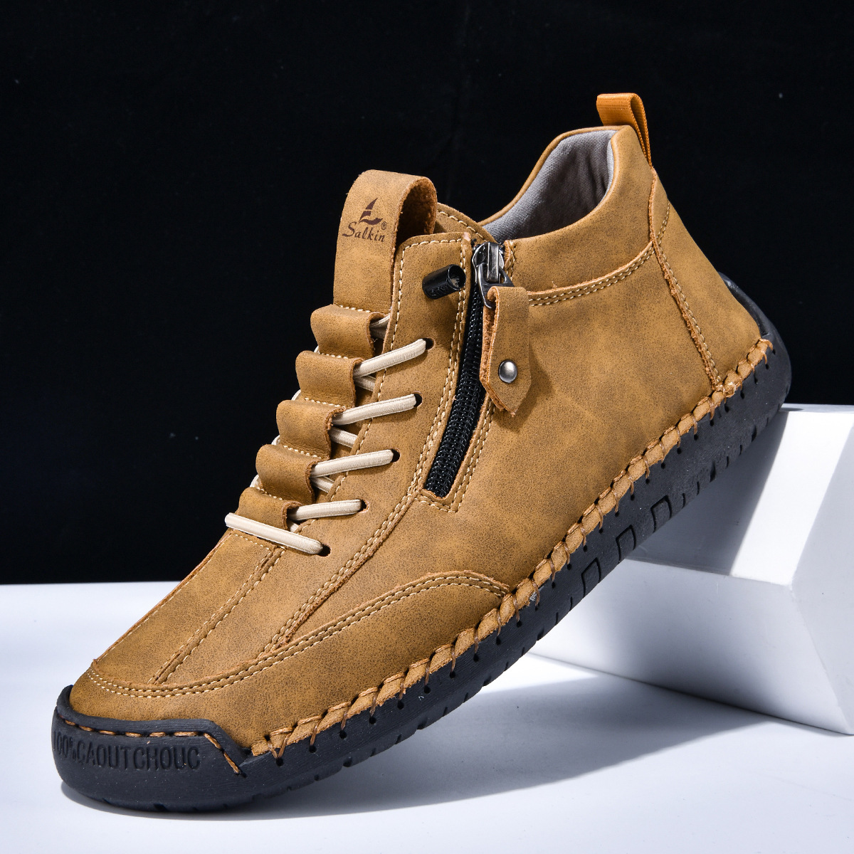 Chaussures en nabuk bleu Danoir Paris pour homme avec zip, élégantes et modernes, vues de face sur fond blanc.