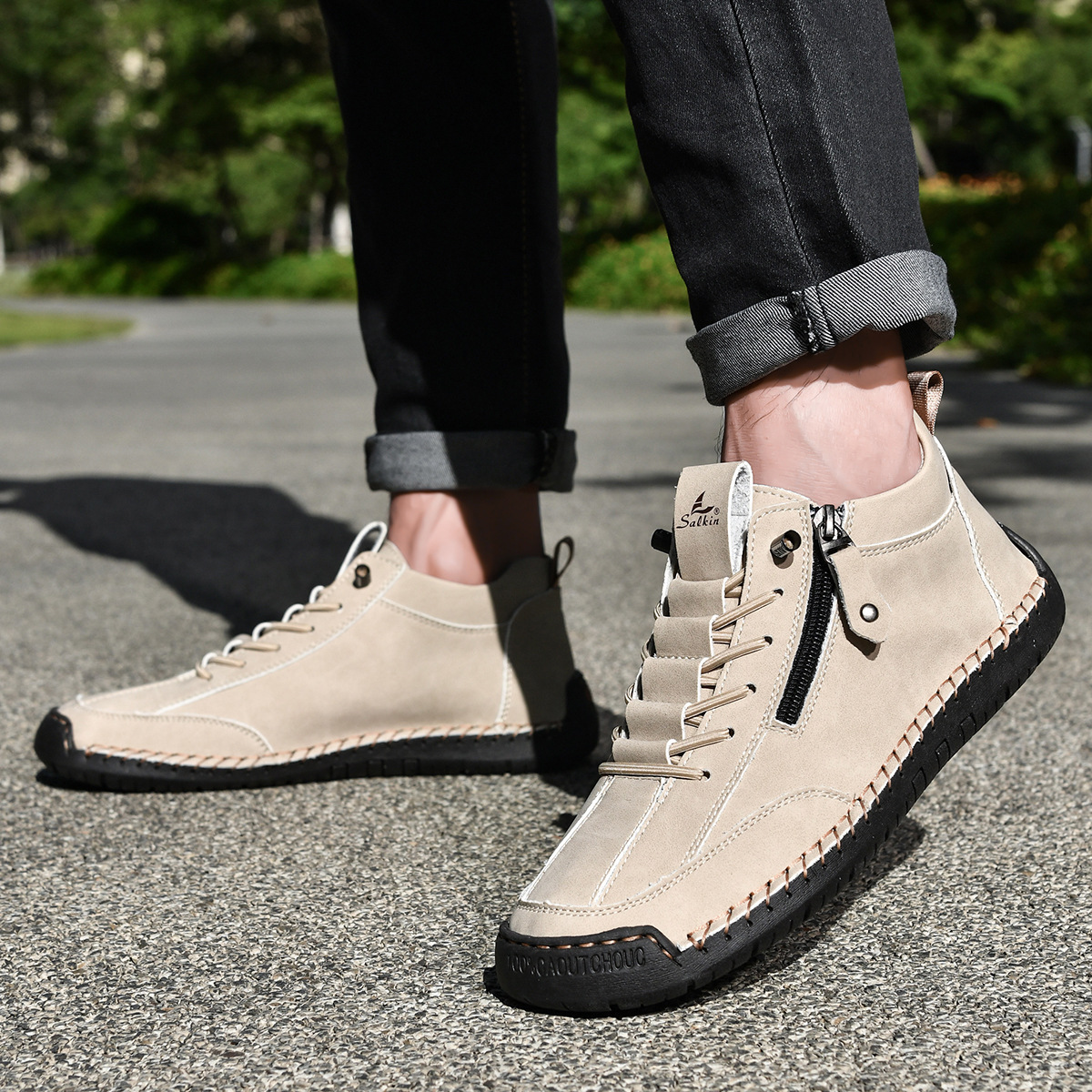 Chaussures en nabuk bleu Danoir Paris pour homme avec fermeture éclair, style élégant et moderne, visible sur l'image.