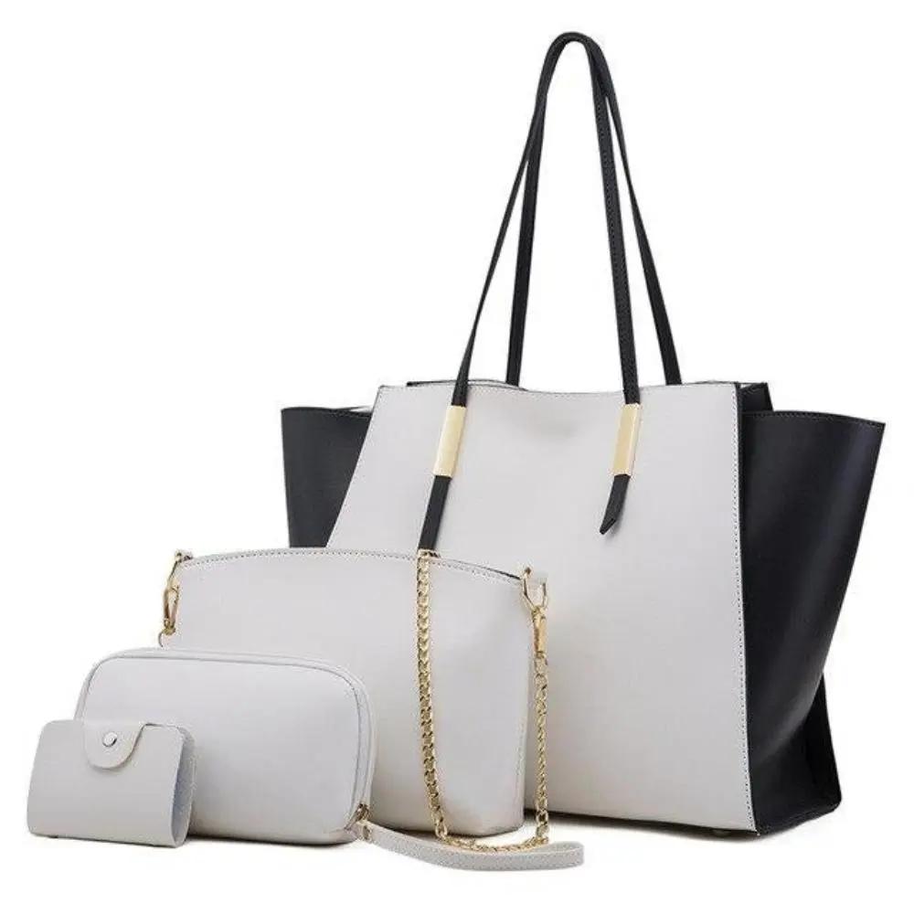 Ensemble de 4 sacs de shopping élégants et luxueux Danoir Paris, sacs en tissu bleu avec poignées robustes.