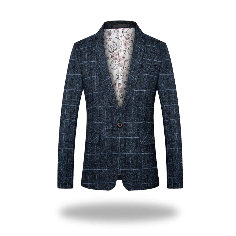 Blazer professionnel pour hommes de Danoir Paris en tissu bleu marine, élégant et moderne, porté sur un mannequin.