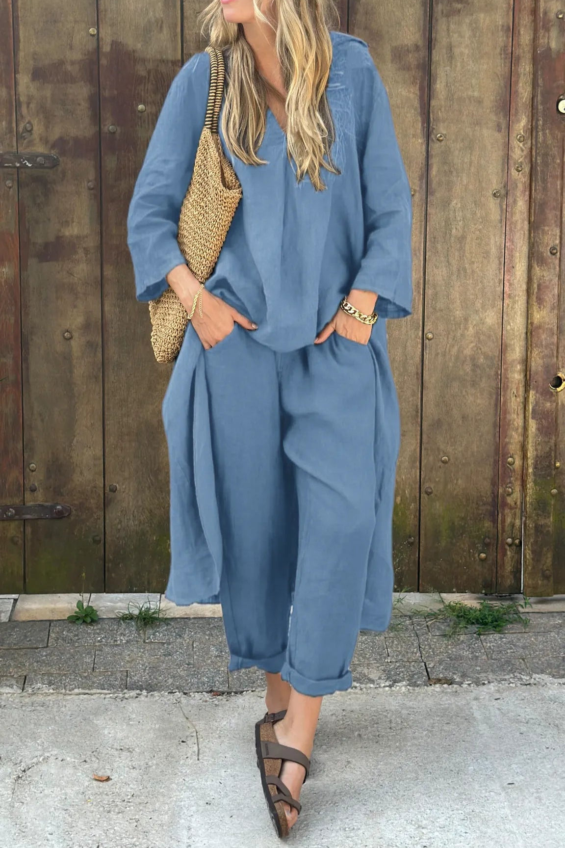 Ensemble Anna chic et confortable de Danoir Paris en bleu marine, taille S 36-38, vue du haut.