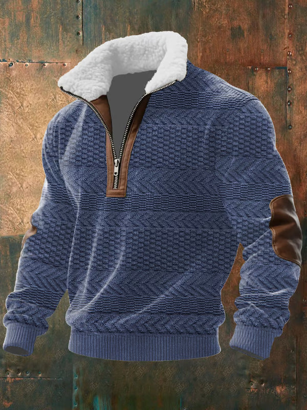 Pull zippé à col montant fourré DanoirParis™ en bleu marine, intérieur chaud et douillet, idéal pour l'hiver.