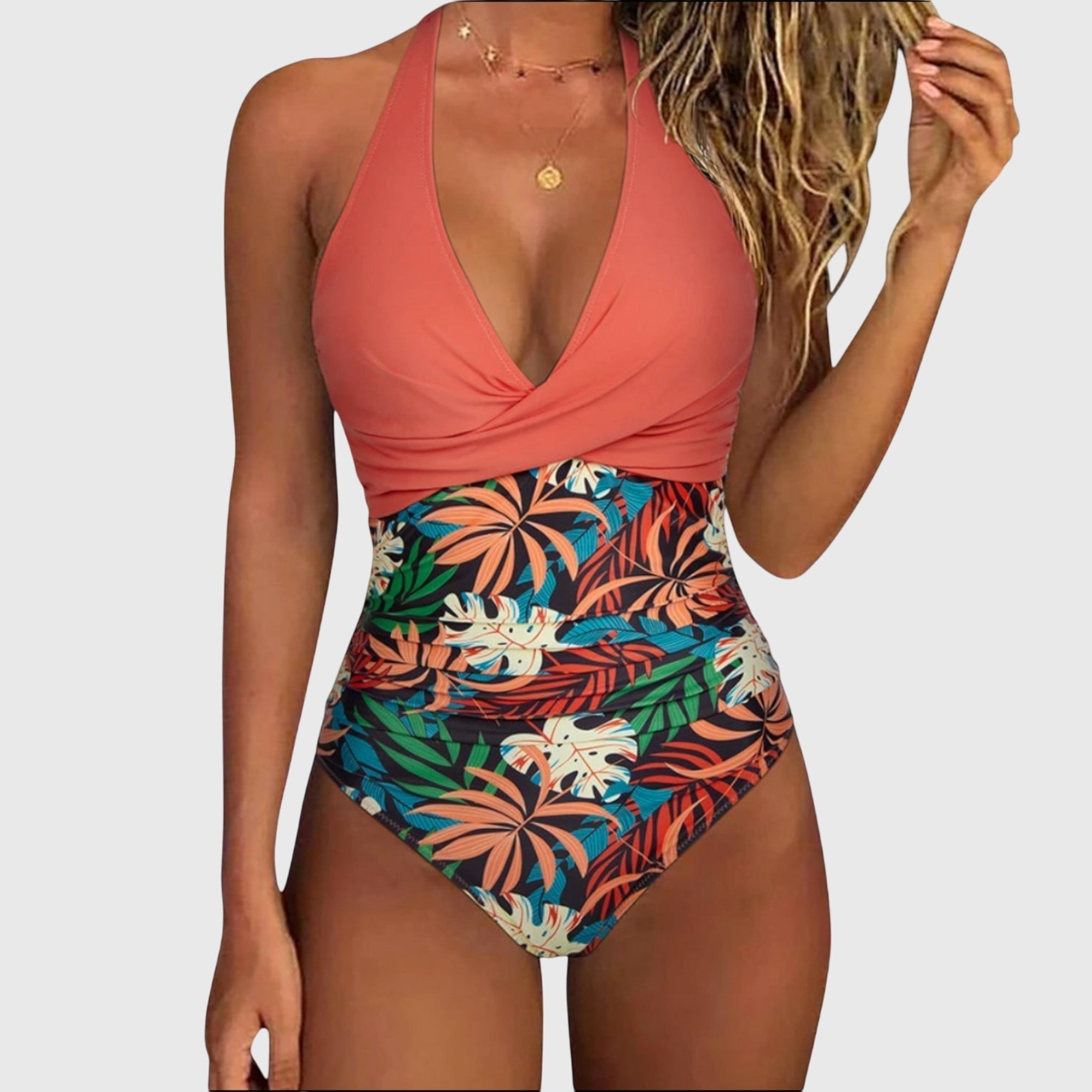 Maillot de bain femme Florence de Danoir Paris, élégant, bleu océan, avec décolleté en V et design sophistiqué.