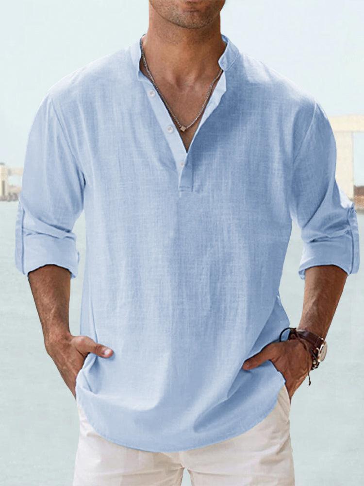 Chemise respirante en lin Danoir Paris Cazel, couleur bleu, coupe élégante, idéale pour été ou occasions décontractées.