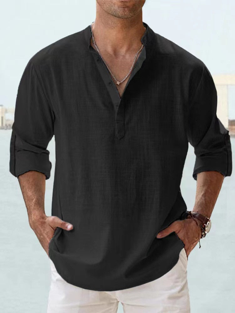 Chemise respirante en lin Danoir Paris Cazel, couleur bleu, coupe légère et confortable pour un style décontracté.