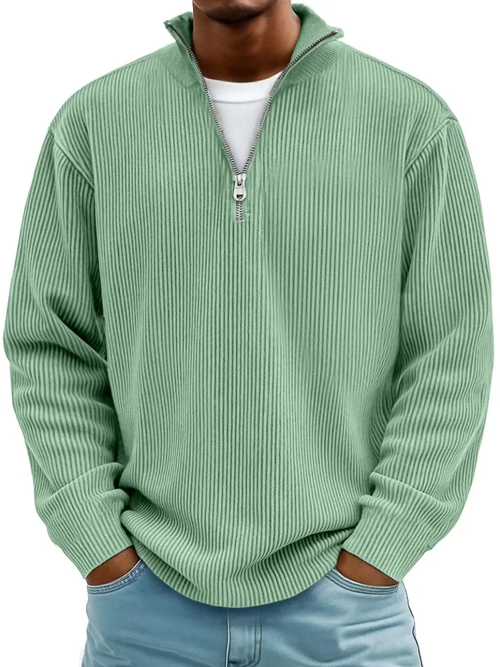 Pull demi-zipé Danoir Paris™ bleu, élégant et confortable, pour un style décontracté et sophistiqué.