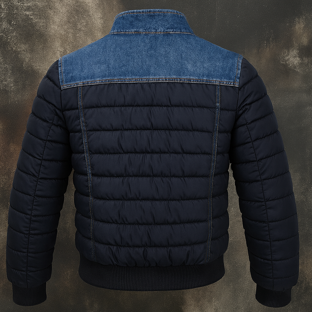 Veste hybride en denim Danoir Paris bleu pour homme, style décontracté avec col et poches pratiques.