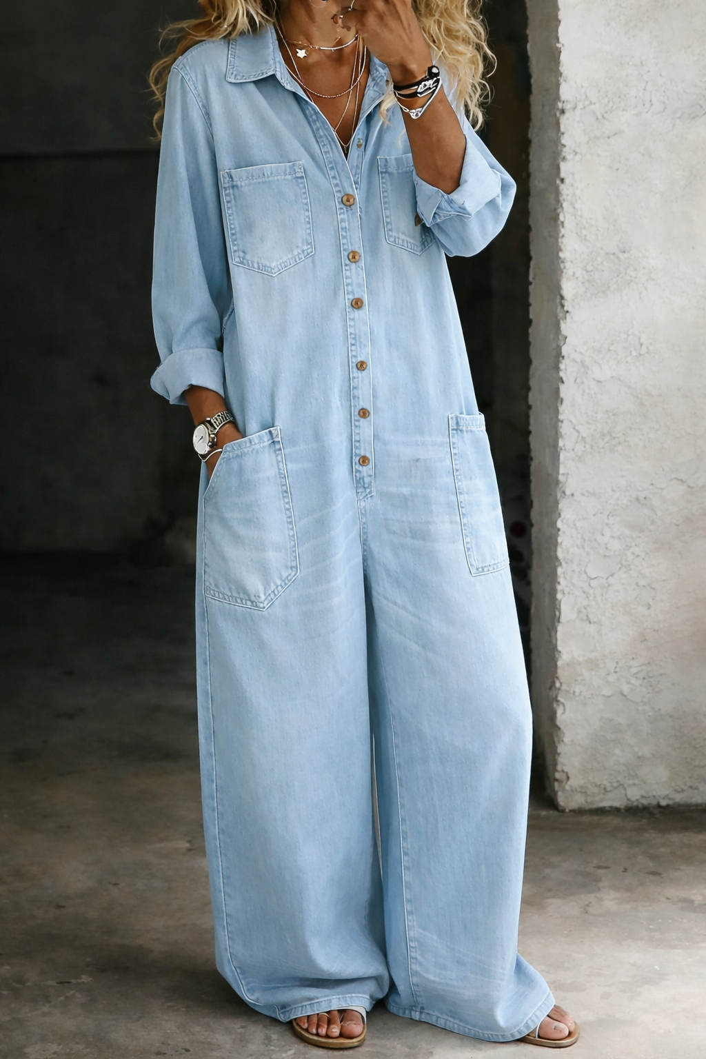 Combinaison décontractée bleue Lena de Danoir Paris, vêtement confortable pour un look décontracté et élégant.