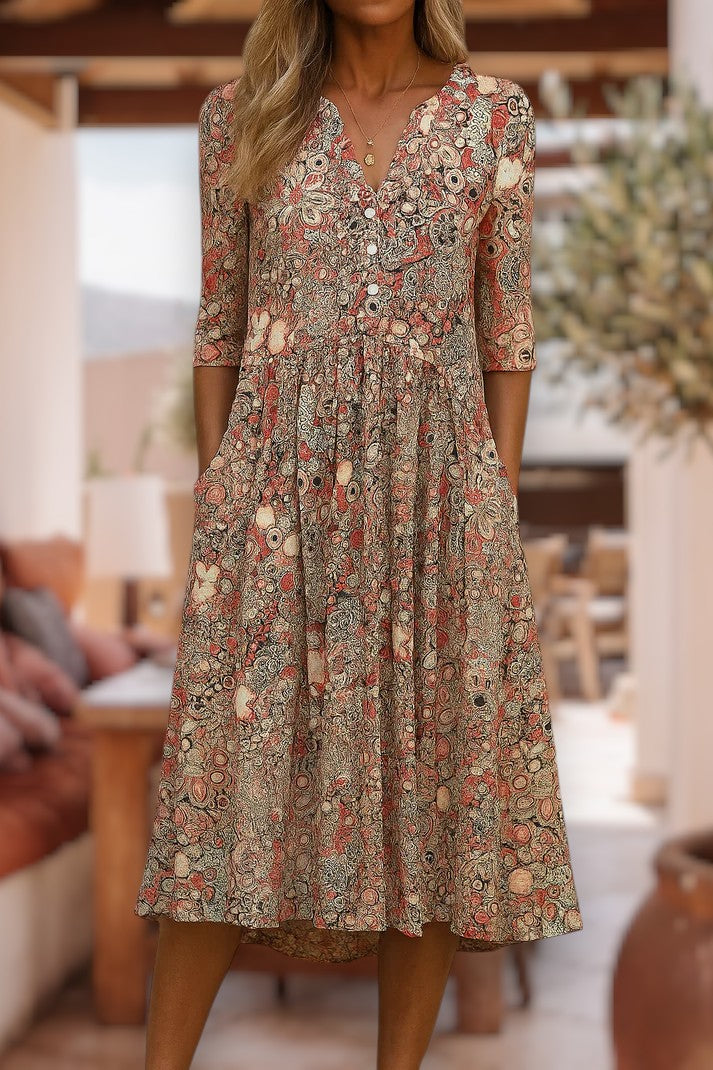 Robe décontractée élégante Lucille Danoir Paris en tissu bleu, vue de face, style chic et confortable pour femme.