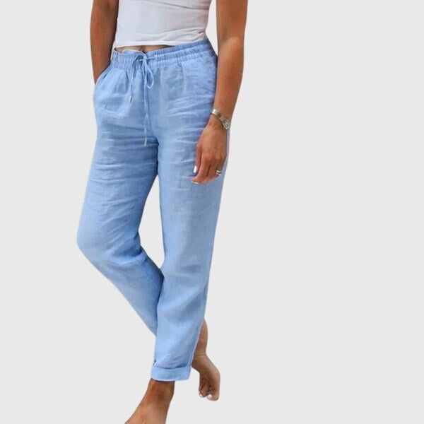 Pantalons élégants pour femmes Margaret™ de Danoir Paris, en tissu bleu, taille S, avec coupe sophistiquée et finition soignée