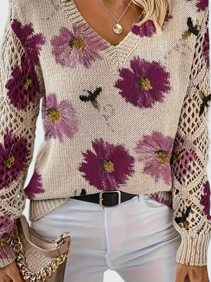 Cardigan floral léger Aurélie de Danoir Paris en tissu bleu avec motifs floraux, vue de face.