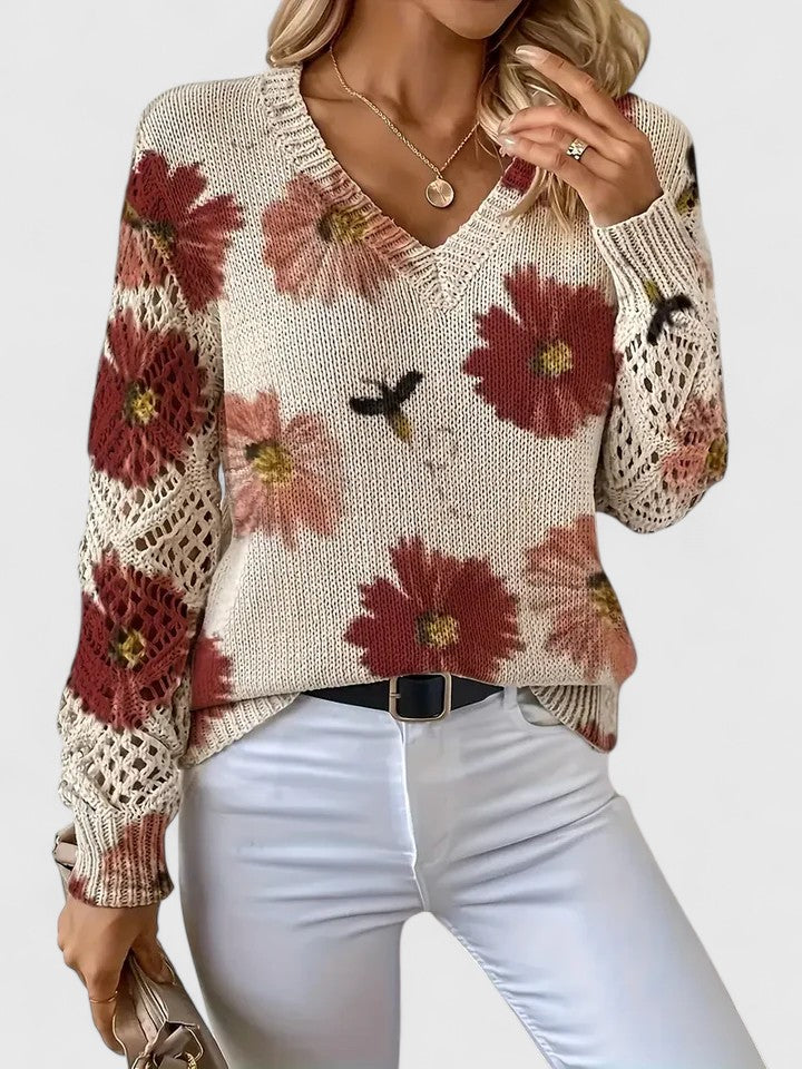 Cardigan léger floral Aurélie de Danoir Paris, en tissu bleu avec motif floral, vue de face sur fond blanc.