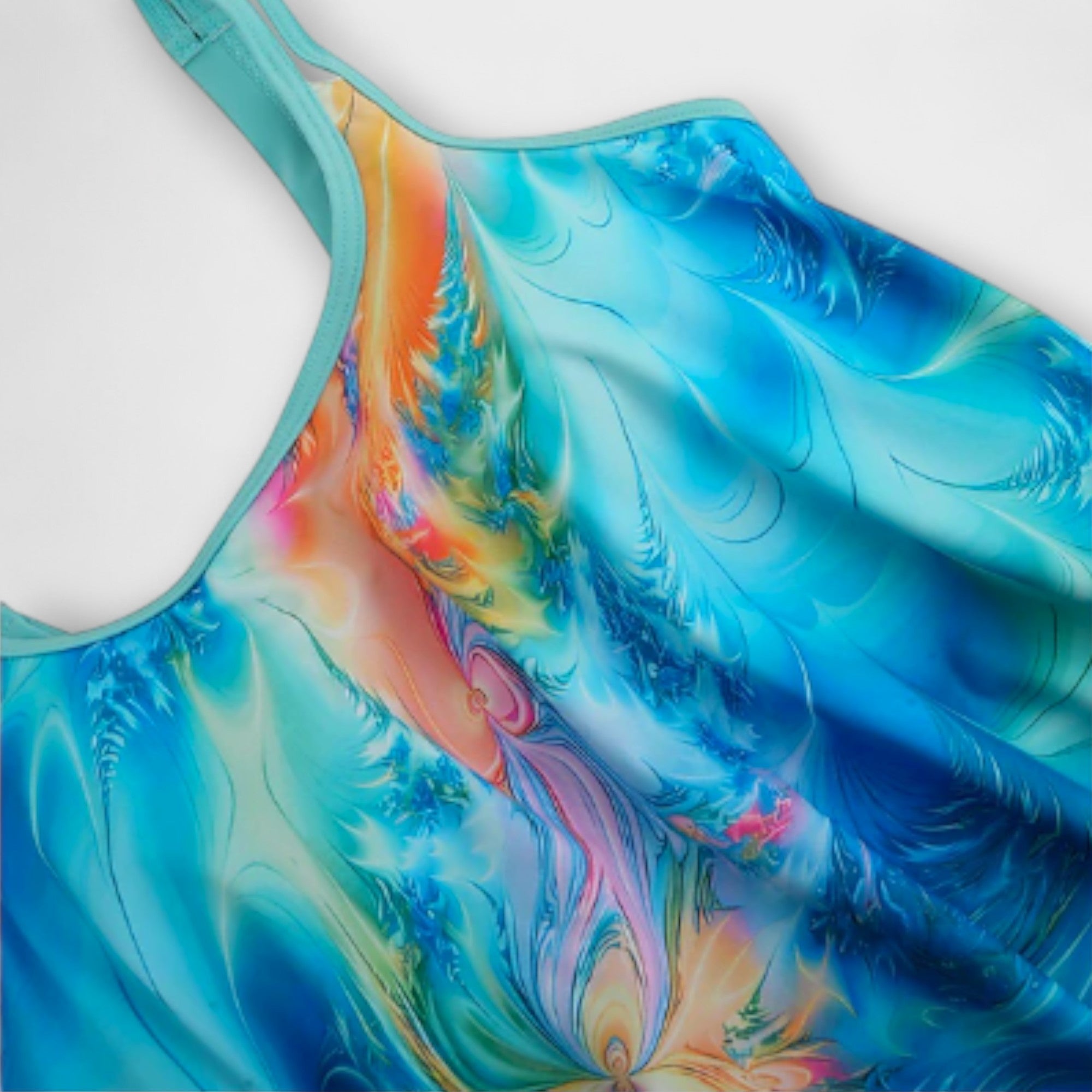 Ensemble tankini Patrizia de Danoir Paris en tissu bleu, avec haut et bas ajustables, parfait pour la plage ou la piscine.