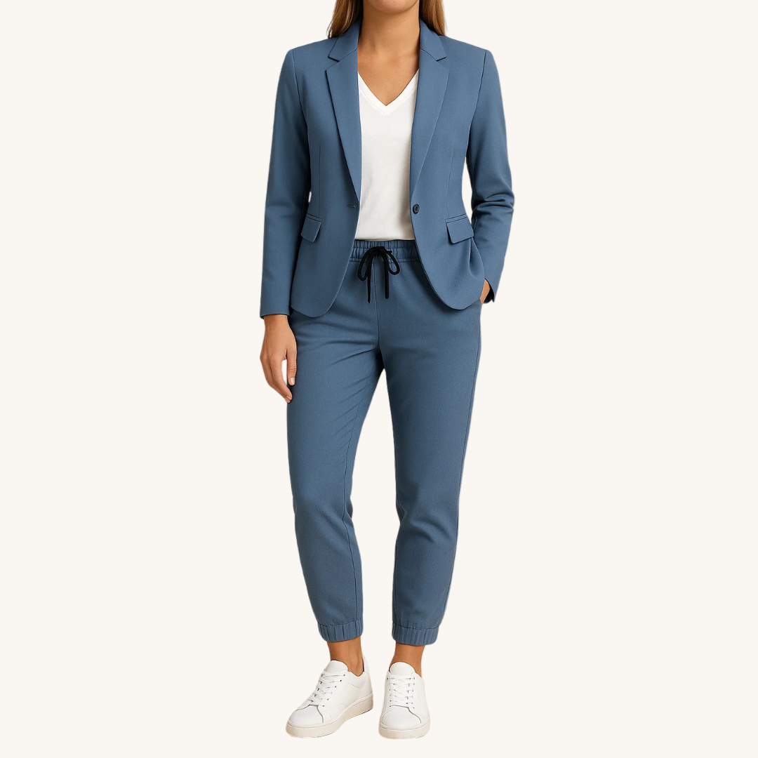 Ensemble confortable Monique Danoir Paris, élégance moderne avec détails soignés, tissu doux et coupe élégante visible sur l'image.