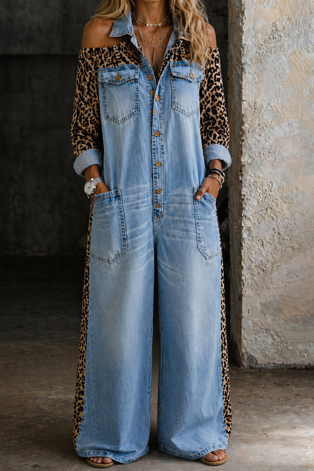 Combinaison pantalon en jean bleu Amanda de Danoir Paris, coupe élégante, manches longues et col classique.