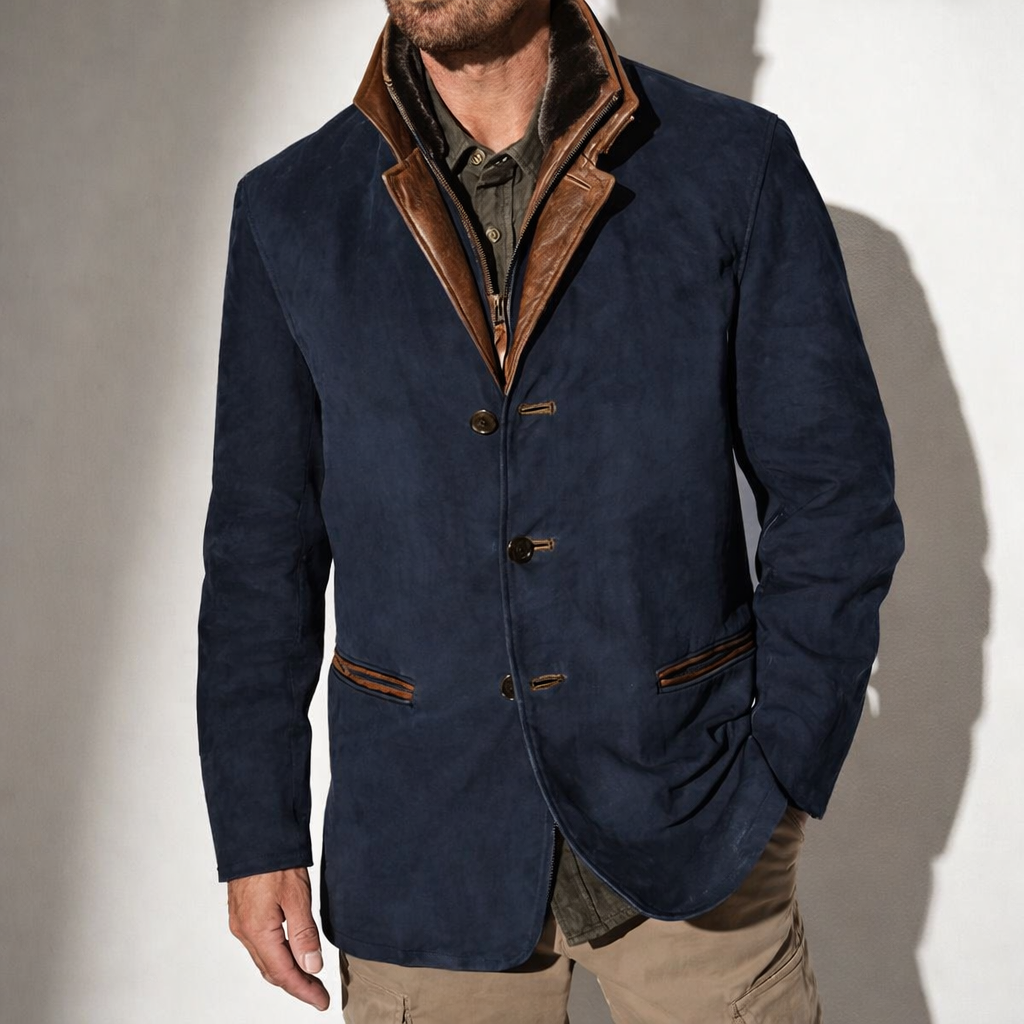 Veste en suédé pour homme Danoir Pairs™ avec détails en cuir, coupe élégante et style intemporel, coloris bleu.