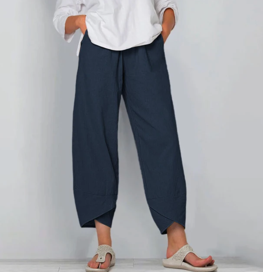 Pantalons légers Danoir Paris Riley en kaki, vue de face, tissu fluide, style décontracté pour homme ou femme.