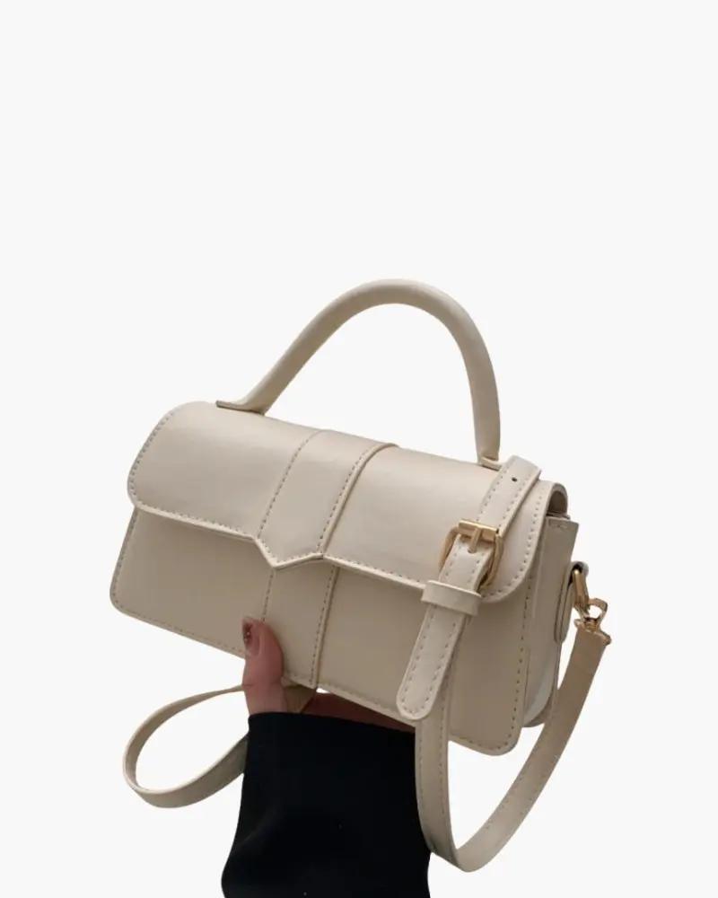 Sac à main marron Danoir Paris, le Paris Handbag, avec poignées et détails élégants, vue de face.