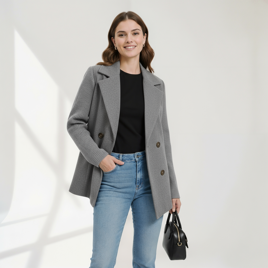 Veste blazer décontractée SASHA de Danoir Paris en brun, coupe élégante, portée ouverte, tissu léger et confortable pour le quotidien.