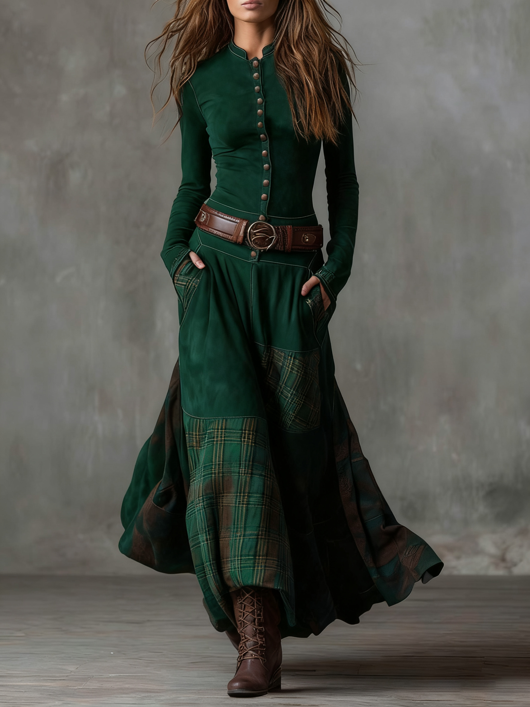 Robe maxi décontractée en velours camel Danoir Paris, modèle Michelle, coupe ample et style élégant.