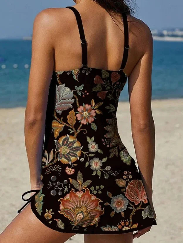 Tankini graphique fleuri Danoir Paris avec short, effet ventre plat, maillot de bain deux pièces pour femmes.