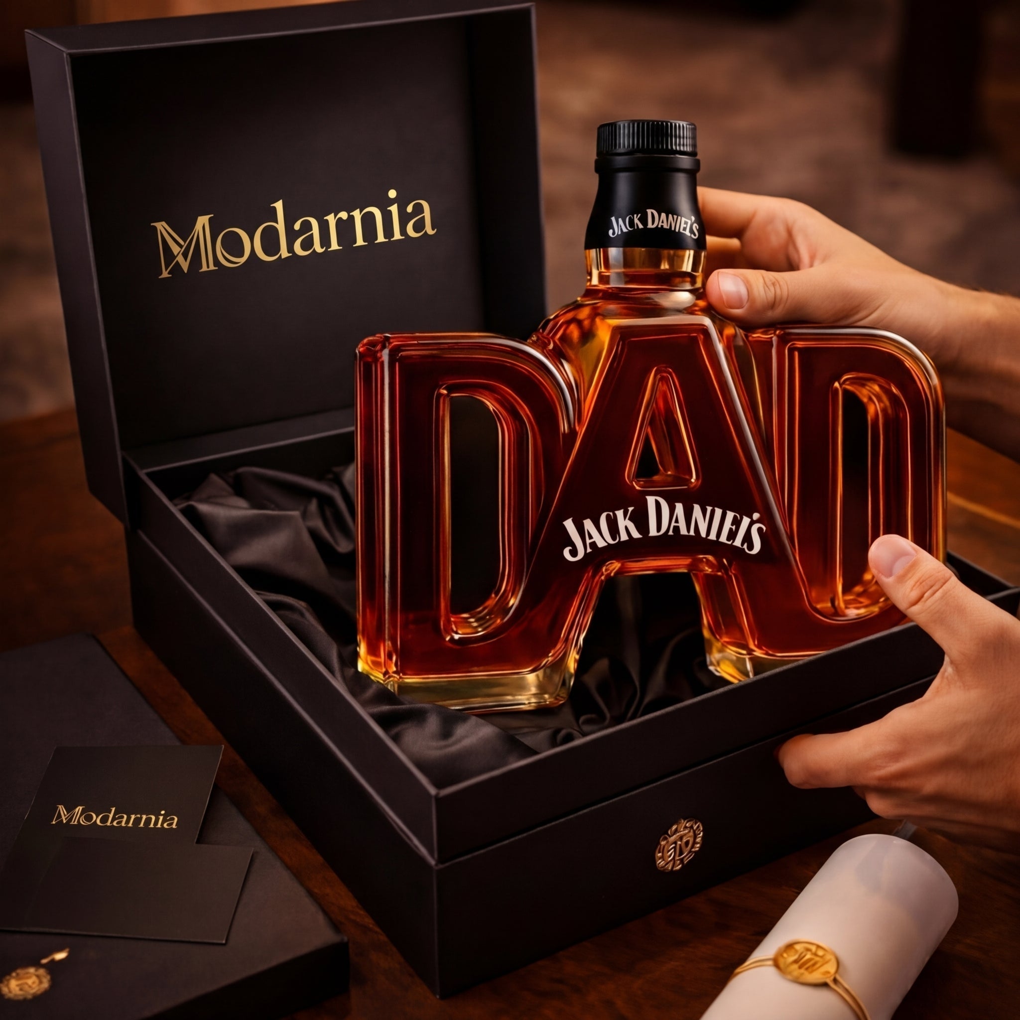 Carafe à whisky Danoir Paris édition Fête des Pères, en verre transparent avec motif gravé, pour servir le whisky élégamment.
